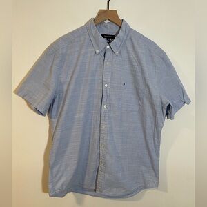 Tommy Hilfiger Blue Short Sleeve Button Down Shirt Lightweight Cotton Size XL